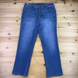 D Jeans Womens 8 Cropped Straight Leg Button Fly Mid Rise Denim Blue Jeans